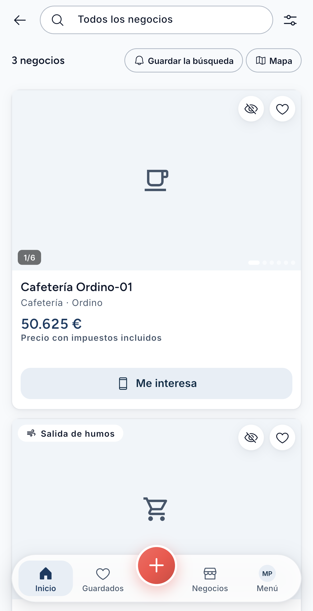 Resultados con nombre en clave, precio y superficie
