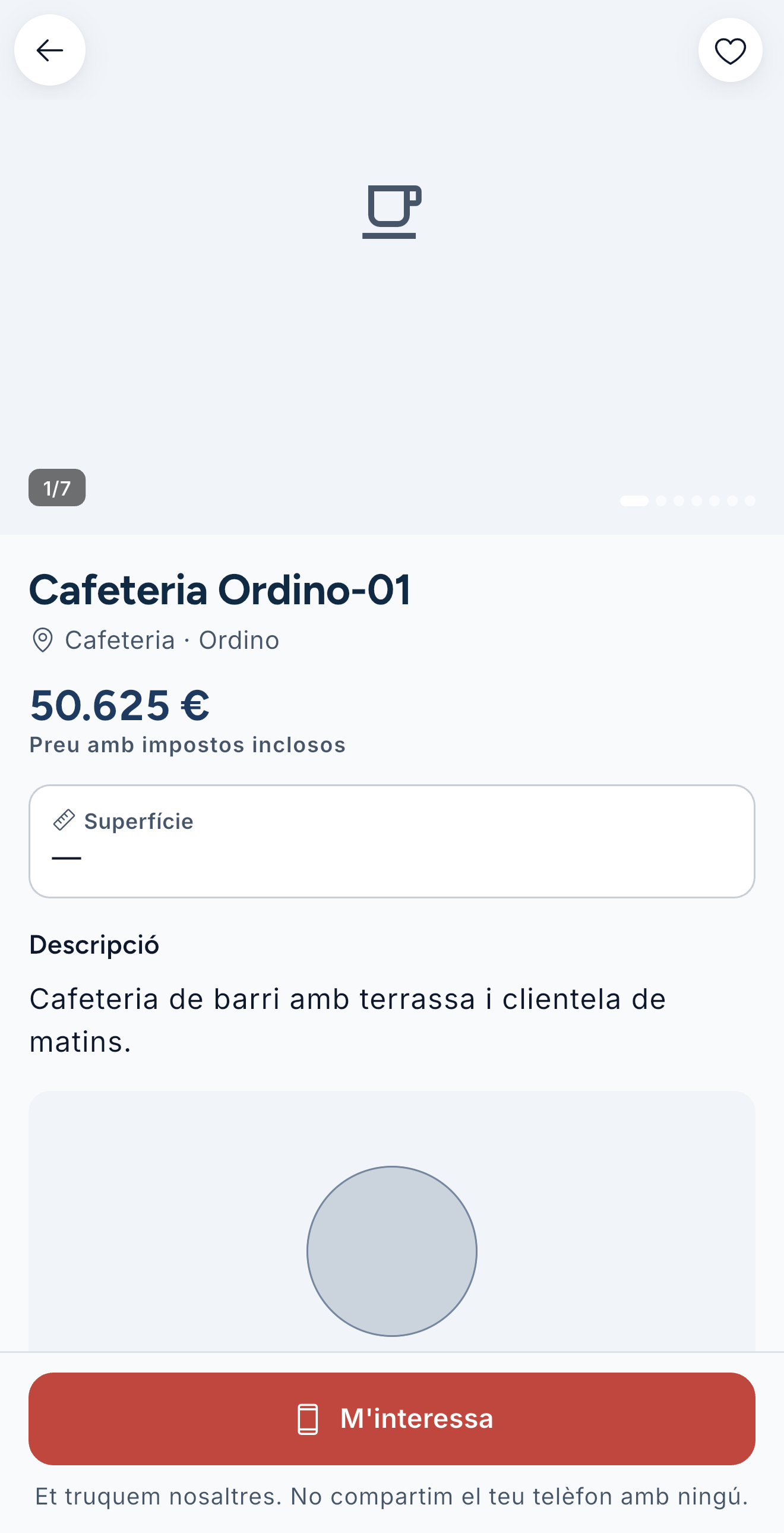 Fitxa d'un negoci amb la ubicació aproximada