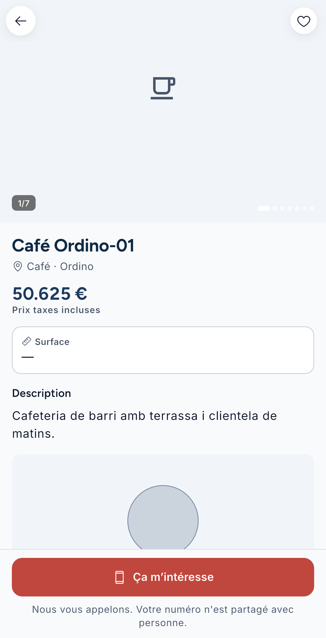 Fiche d'un commerce avec l'emplacement approximatif