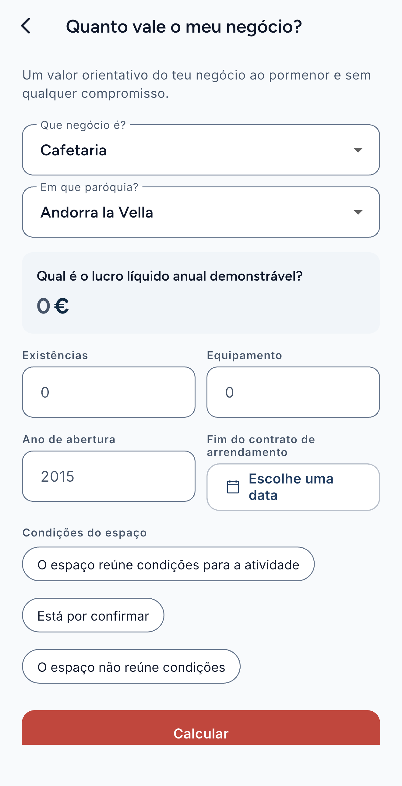 Avaliação do negócio